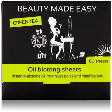 Foite matifiante, absorbante sebum, cu ceai verde, pentru ten, Beauty Made Easy, 80 buc