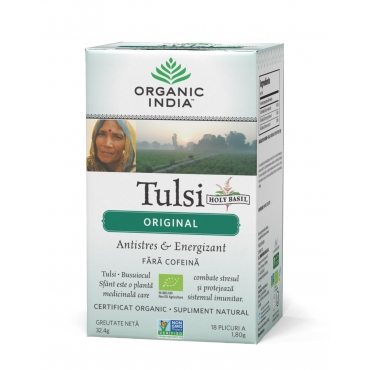 Ceai Tulsi (Busuioc Sfant) Original, Antistres Natural & Energizant, plicuri, Organic India