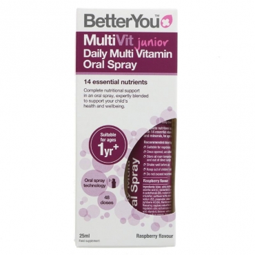 Oferta-Spray oral MultiVit Junior, aroma de zmeura, 48 de utilizari, uz intern, Better You, 25 ml