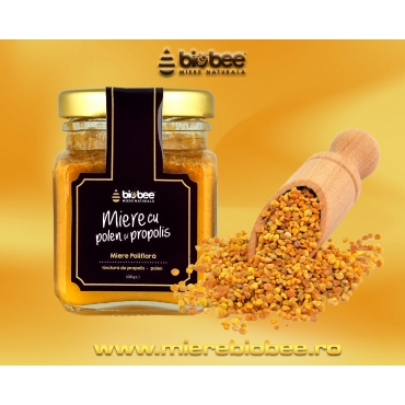 Imunostimulator miere cu polen si propolis, BioBee, 130 g