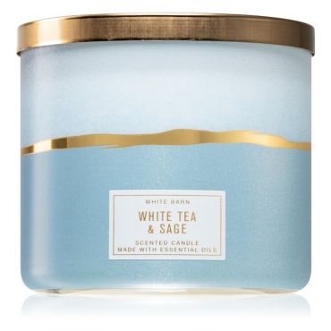 Lumanare parfumata White Tea & Sage, 3 fitile, Bath and Body Works, 411 g