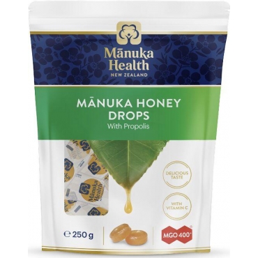 Dropsuri cu miere de Manuka, propolis si vitamina C, MGO 400+, Manuka Health, 250 g