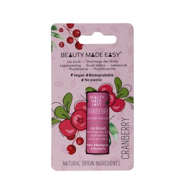 Scrub pentru buze vegan, zero plastic, Cranberry, Beauty Made Easy, 6g