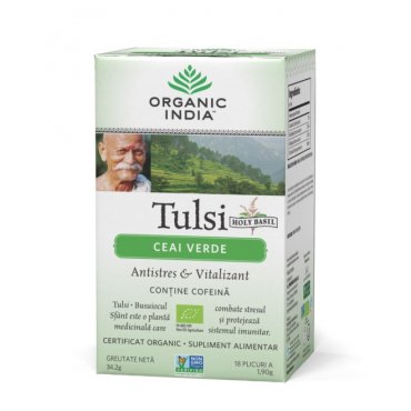 Oferta- Ceai Verde Tulsi (Busuioc Sfant), Antistres Natural & Vitalizant, plicuri, Organic India
