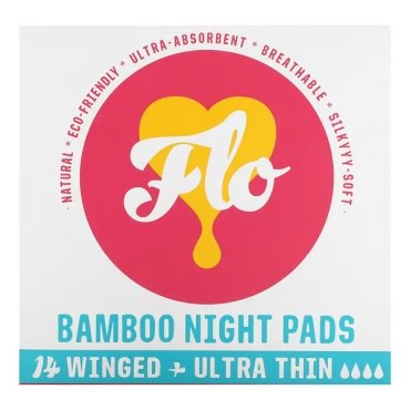 Absorbante lungi de noapte cu aripioare din bambus, 4 pic, Flo, 14 buc 