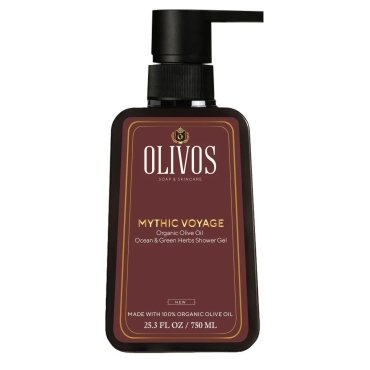 Gel de dus Mythic Voyage cu ulei de masline si parfum proaspat de ocean si plante verzi, Olivos, 750 ml
