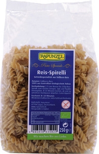 Paste spirelli din orez integral fara gluten, Rapunzel, 250 g