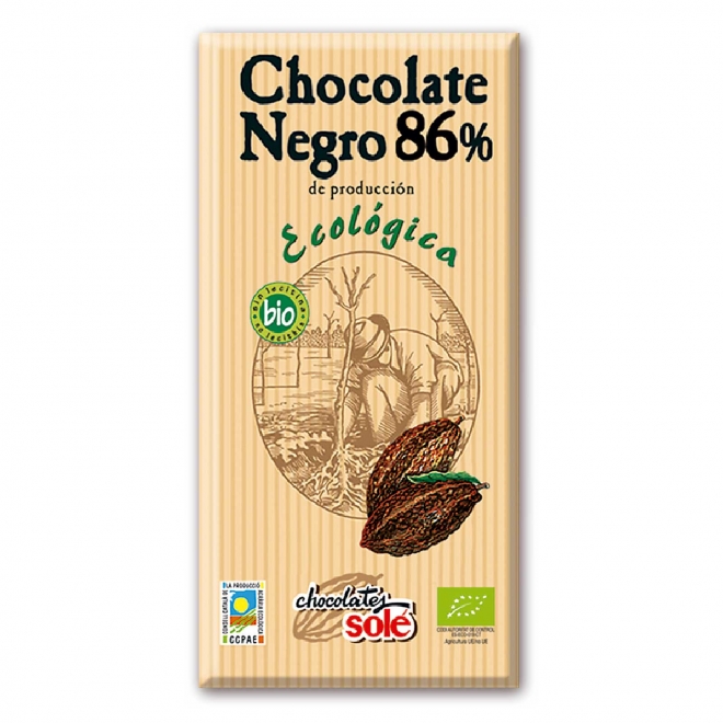Ciocolata Bio neagra, 86% cacao, Sole, 100 g