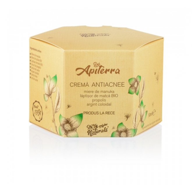 Crema antiacnee cu laptisor de matca,  extract de propolis, APITERRA, 50 ml