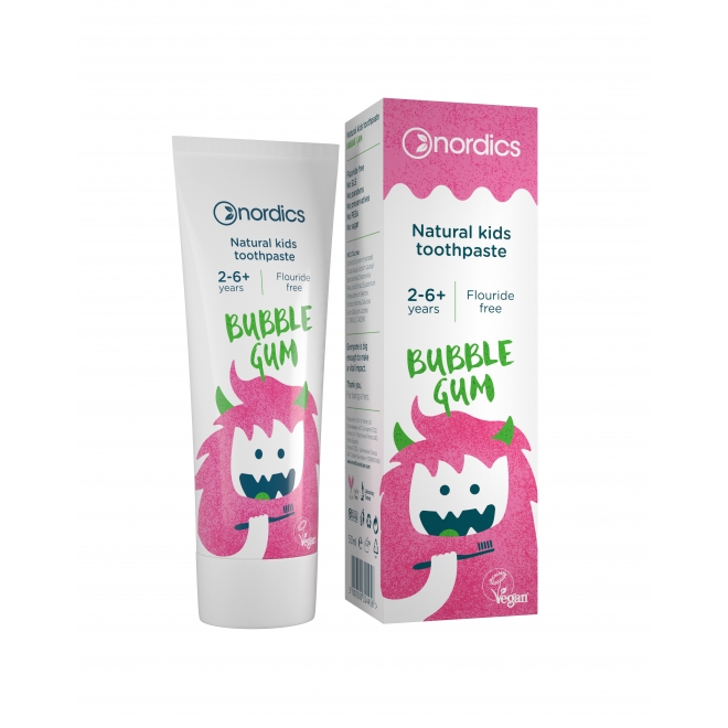 Pasta de dinti naturala, fara fluor,  Bubble Gum pentru copii, Nordics, 50 ml