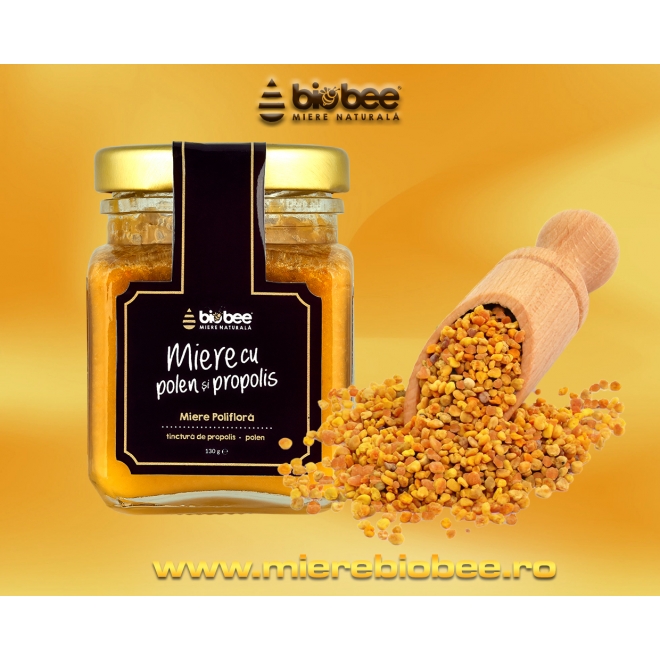 Oferta-Imunostimulator miere cu polen si propolis, BioBee, 130 g