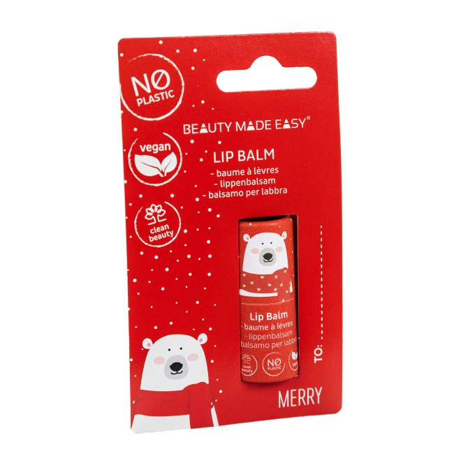 Balsam de buze vegan, zero plastic, Merry, Editie Limitata de Craciun, Beauty Made Easy, 5,5 g