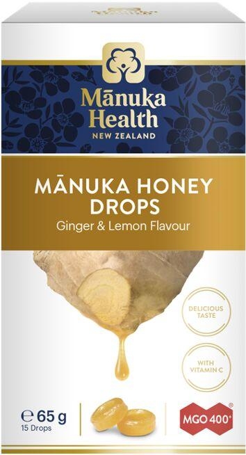 Dropsuri cu miere de Manuka, ghimbir, lamaie si vitamina C, MGO 400 +, Manuka Health, 65 g