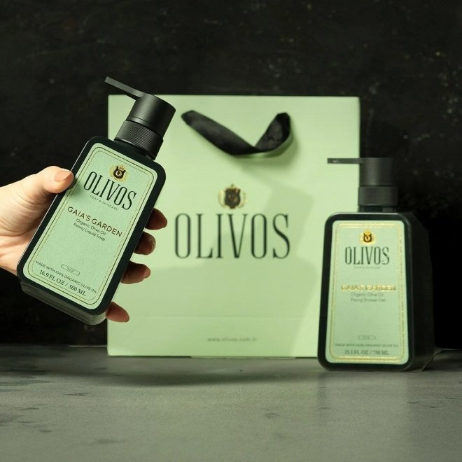 Gel de dus Gaia's Garden cu ulei de masline si parfum de bujor, Olivos, 750 ml