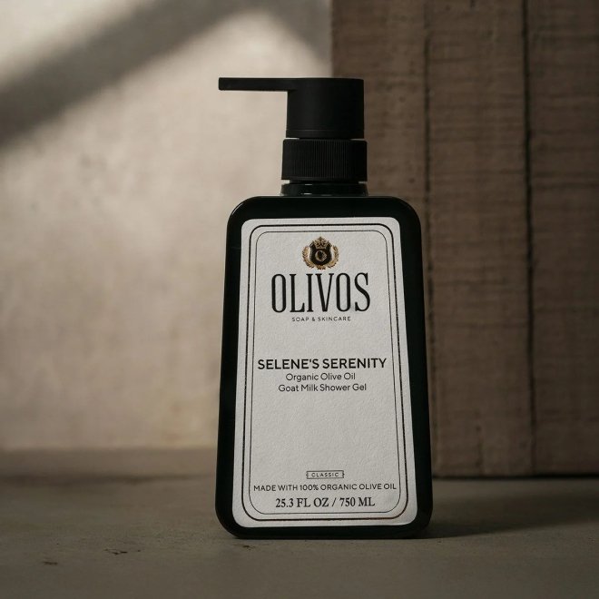 Gel de dus Selene's Serenity cu ulei de masline si lapte de capra, Olivos, 750 ml