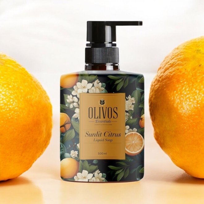 Sapun lichid Sunlit Citrus cu parfum de mandarina, Olivos, 500 ml
