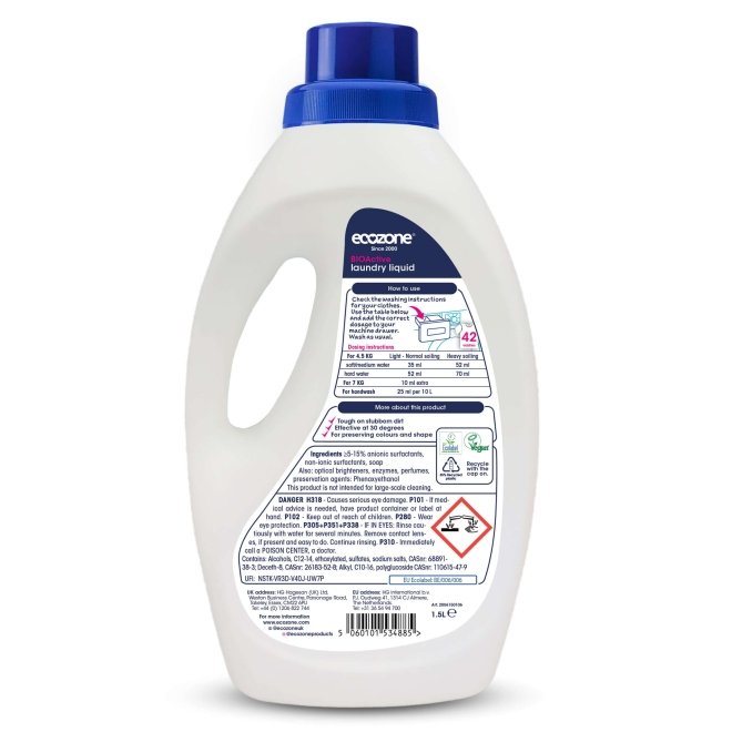 Detergent lichid pentru rufe, 42 spalari, BioActive Ecozone, 1,5 L