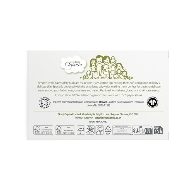 Betisoare urechi din bumbac organic cu opritor, pentru bebelusi, Simply Gentle Organic, 60 Buc